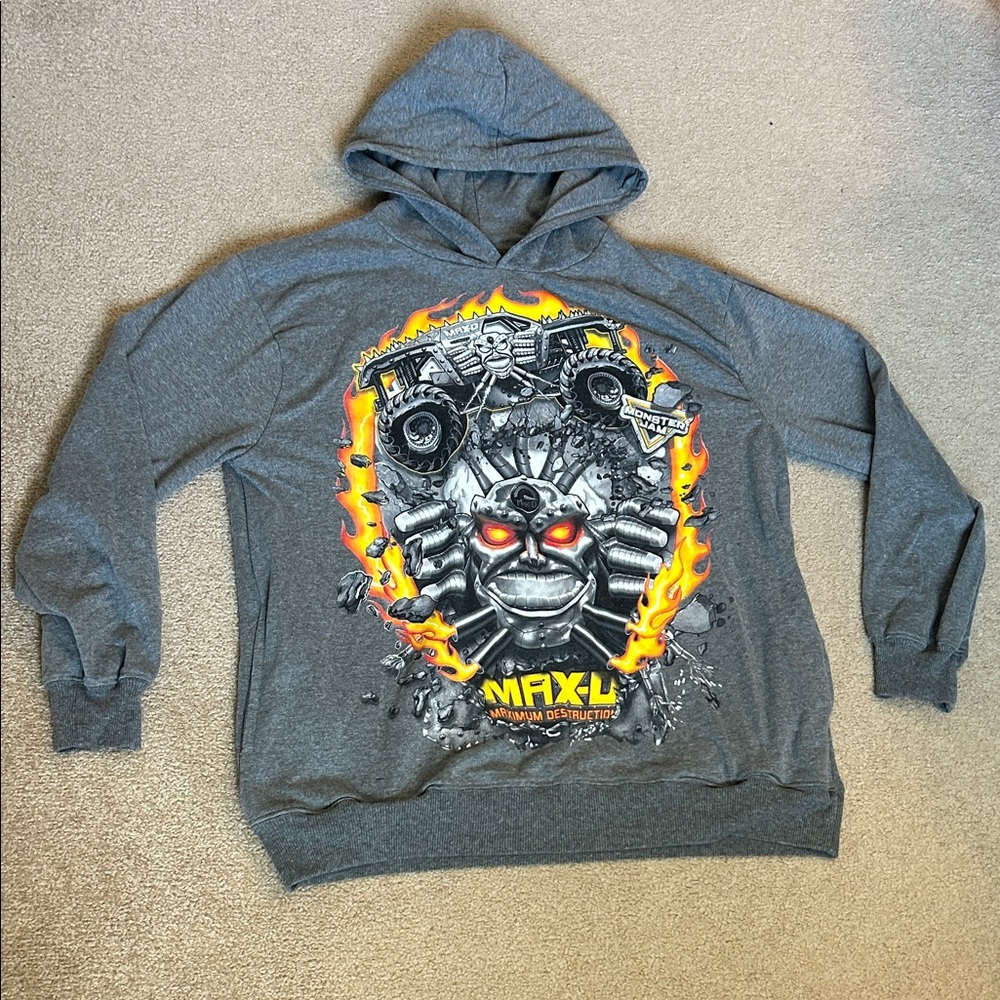 New monster jam max D Gray Graphic Hoodie — Men’s Monster Truck Pullover